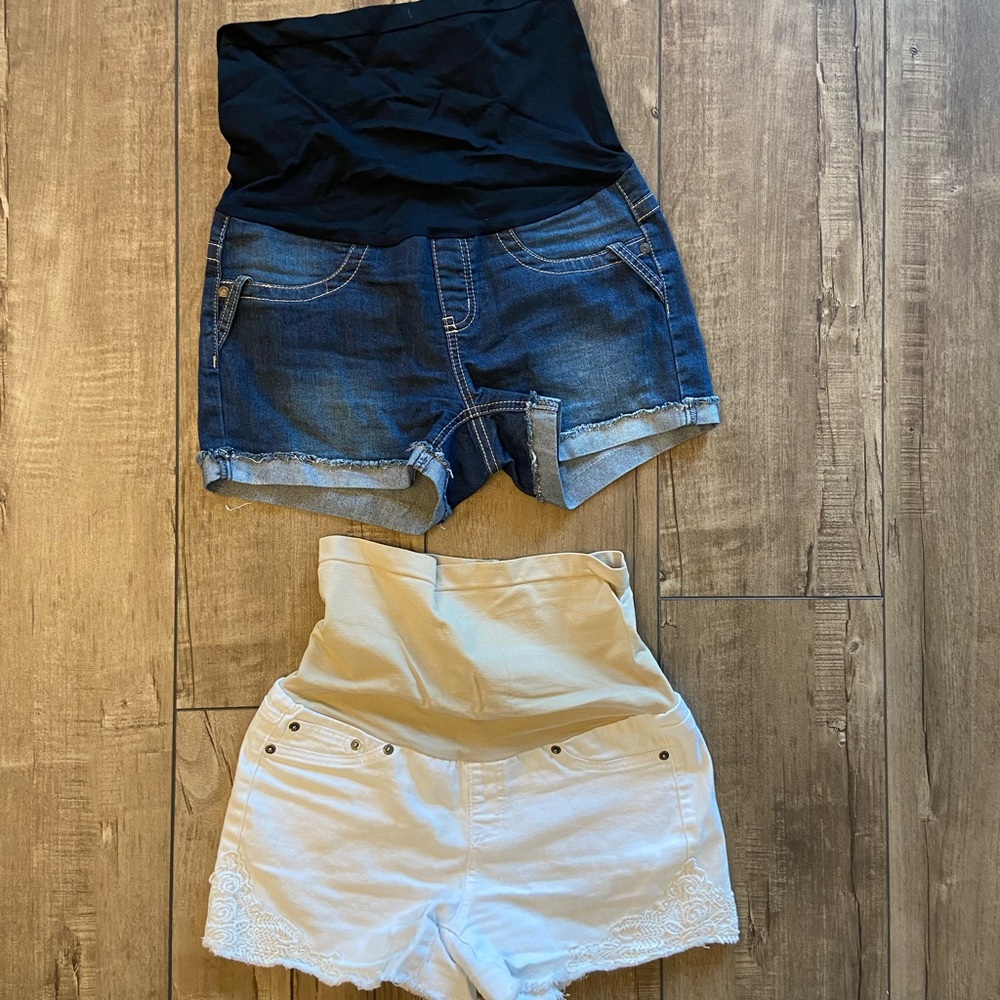 Pair of maternity shorts- white and denim